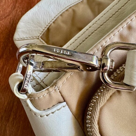 PRADA Vitello-Trimmed Tessuto Double Pocket Buckle Flap Shoulder Bag - Picture 12 of 16